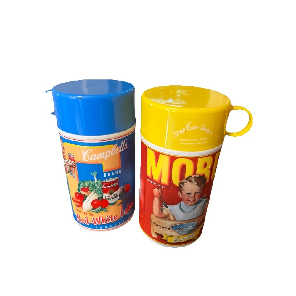 2 Vintage Campbells Soup Thermos "Soup Can-tainer" Look For The Red Label